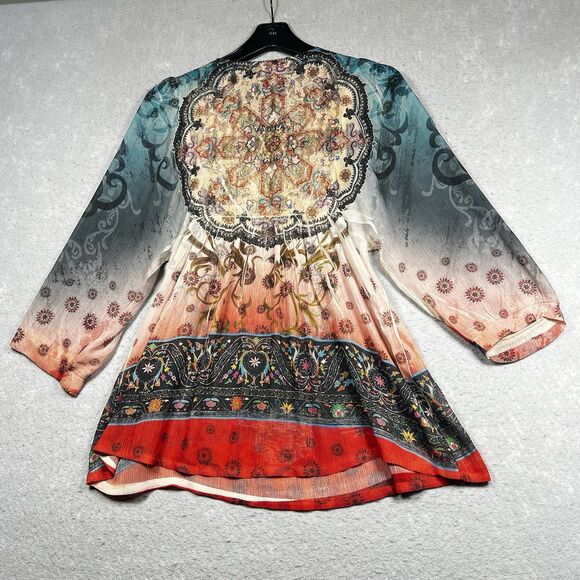 Mushka By Sienna Rose Top Womens Small Tunic Boho Floral Beaded V Neck Artsy - Picture 7 of 11